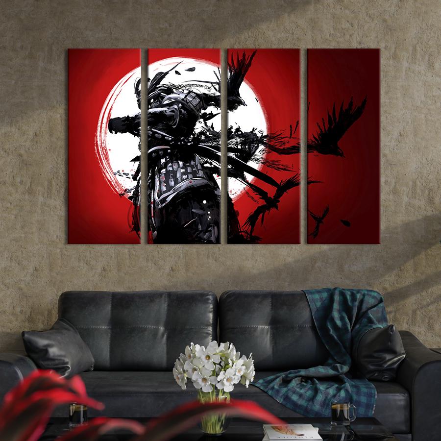 Картина модульная из 4 частей Мистический самурай с воронами L 149x93 см (532-41)