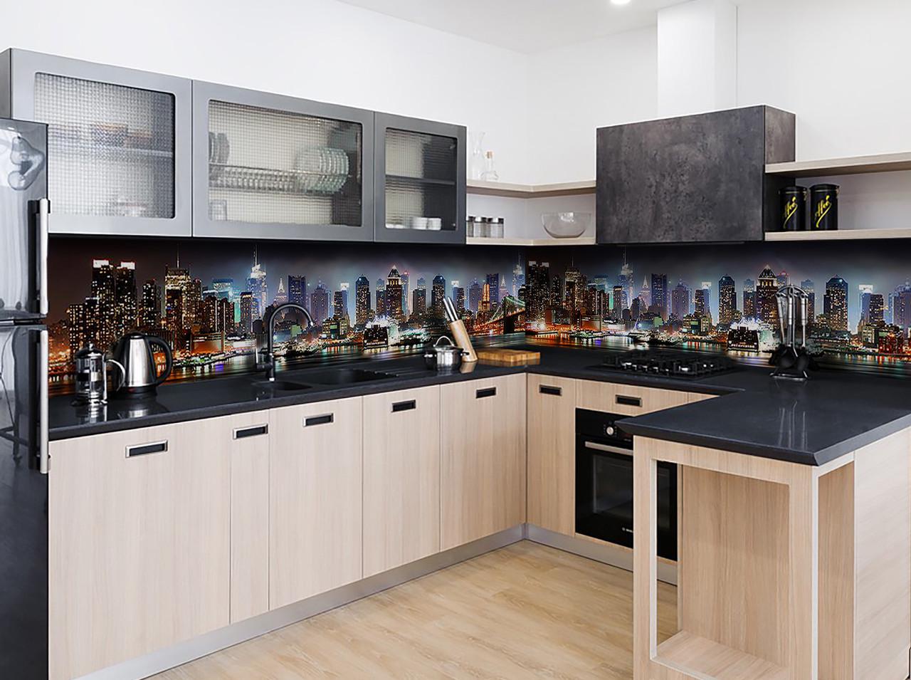 Кухонный фартук Сияющий город из самоклеющейся виниловой пленки 60х250 см Синий