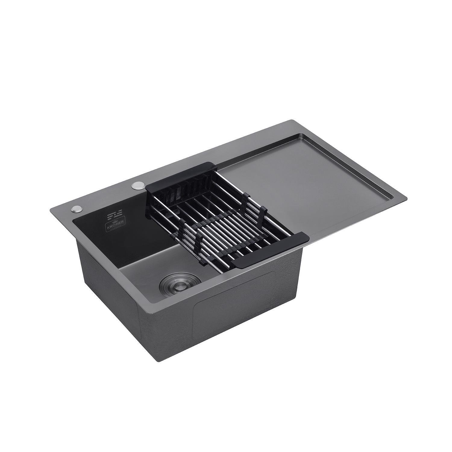 Мойка кухонная Kroner KRP Schwarze 7849LHM PVD и cмеситель Kroner 063 PVD 30/10 мм