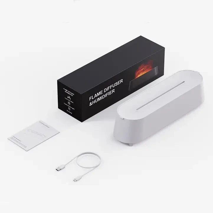 Зволожувач повітря Flame Diffuser Humidifier RGB з ефектом полум'я з резервуаром для ефірної олії Білий (9133)