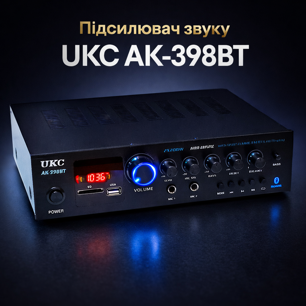 ᐉ Підсилювач аудіо UKC AK-398BT 2x200W з підтримкою Bluetooth і