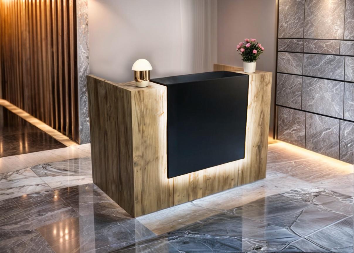 Стойка администратора Tobi Sho Ресепшн/2 для офиса/салона с подсветкой/1400х800х1000 мм Дуб аппалачи/Черный - фото 3 Стойка администратора Tobi Sho Ресепшн/2 для офиса/салона с подсветкой/1400х800х1000 мм Дуб аппалачи/Черный - фото 3