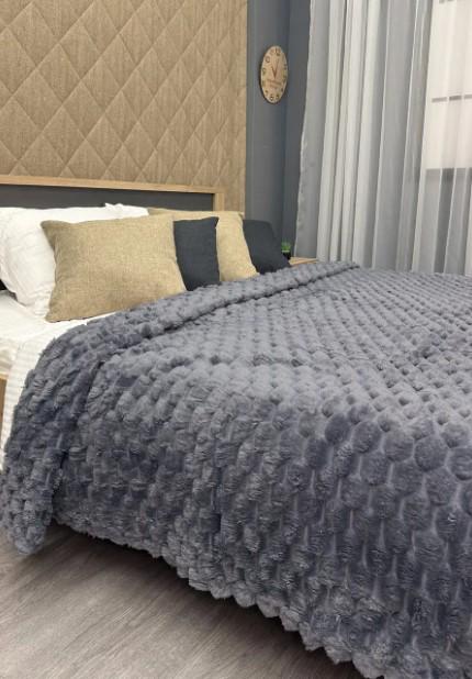 Покрывало на кровать Соты плюш 200х230 см Серый (87-119) - фото 3