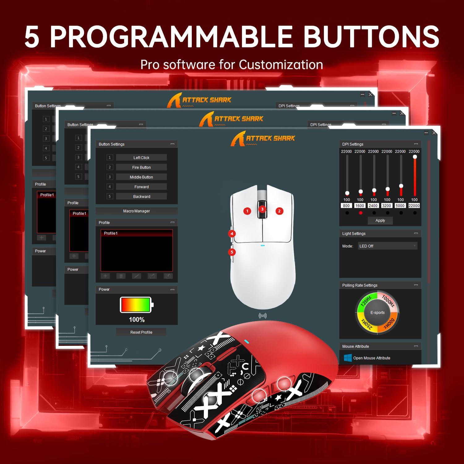 Миша ігрова бездротова attack shark X11 RGB 22K DPI PAW3311 6 кнопок для ПК/Mac Red - фото 3 Миша ігрова бездротова attack shark X11 RGB 22K DPI PAW3311 6 кнопок для ПК/Mac Red - фото 3