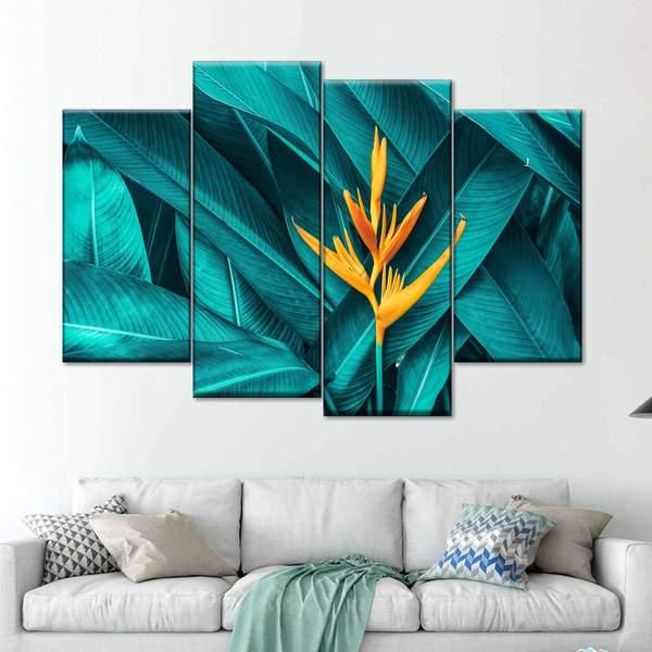 Модульная картина KIL Art Цветение в листьях из четырех частей 89x56 см (M4_M_200)