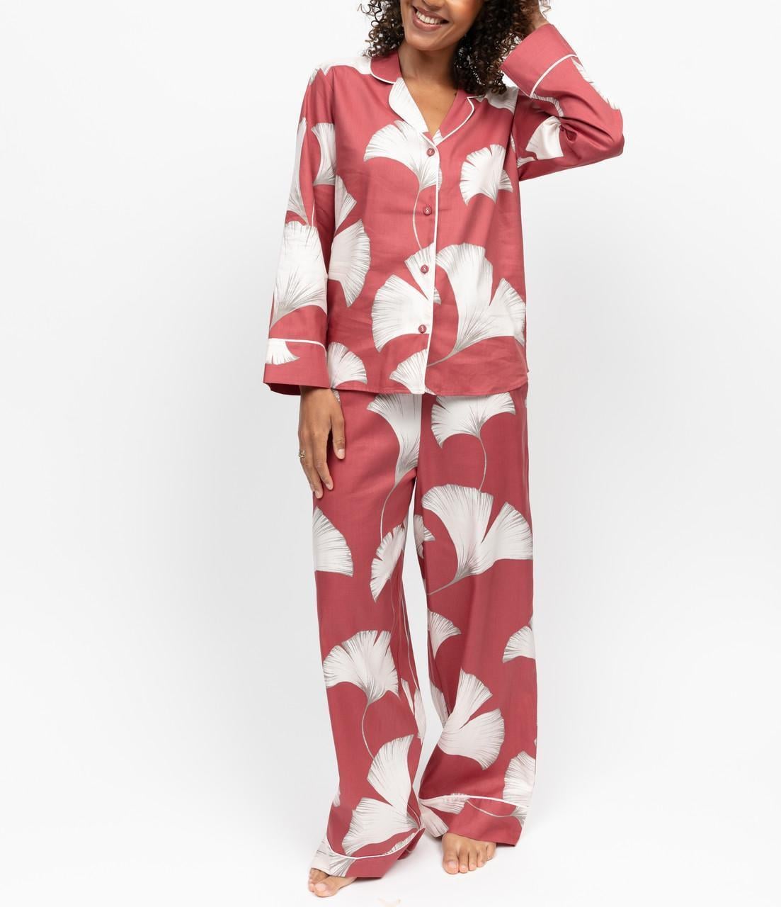 Пижама женская CYBERJAMMIES Josie 5295-5296 рубашка и брюки 14/L Коричневый с принтом листьев (5051877638983)