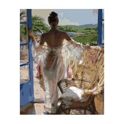 Набор для росписи по номерам Strateg Утро в тропиках с девушкой 40х50 см (VA-1710-mt)