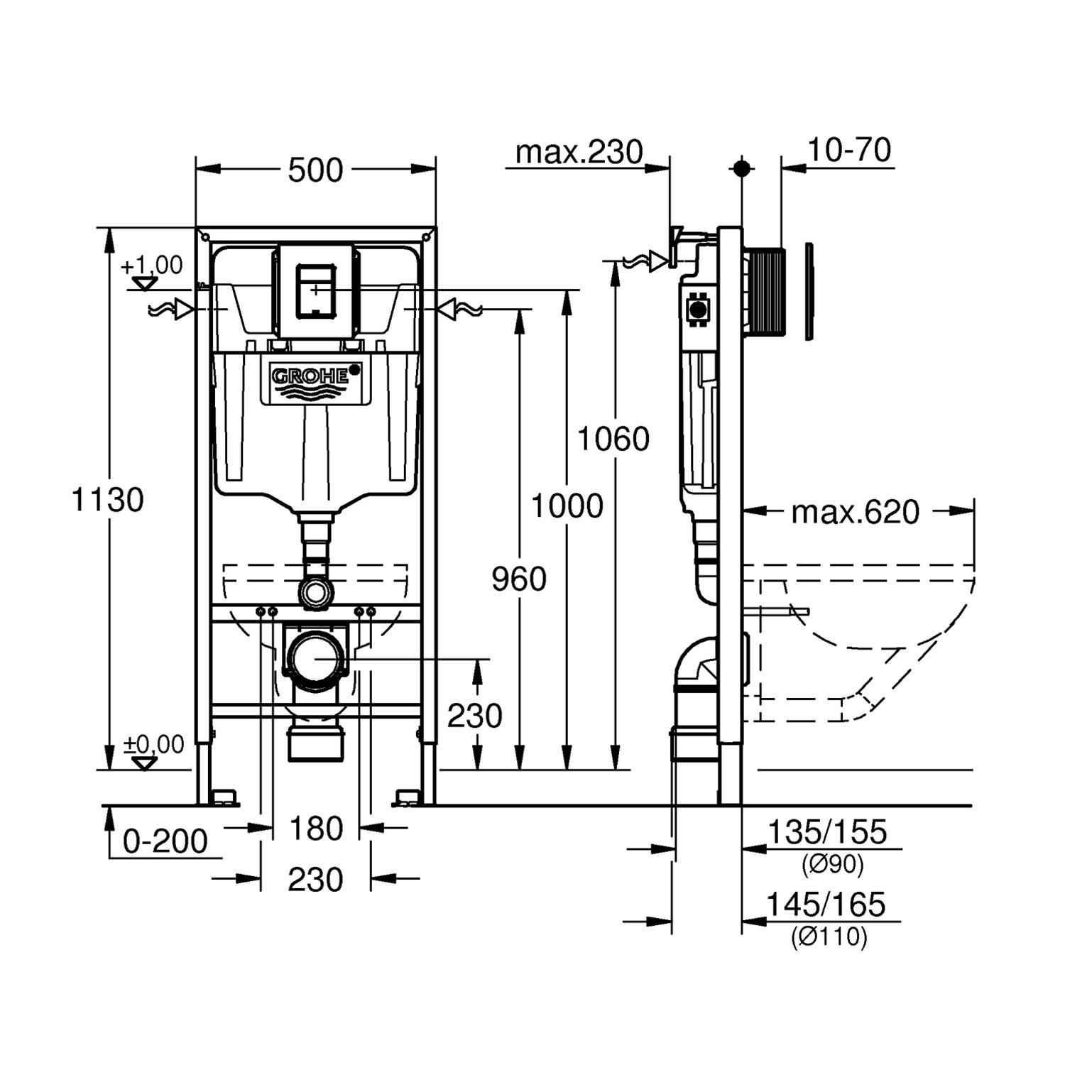 Инсталляционная система для унитаза Grohe QuickFix Solido 39930000 CV030563 с кнопкой Хром (159187) - фото 2