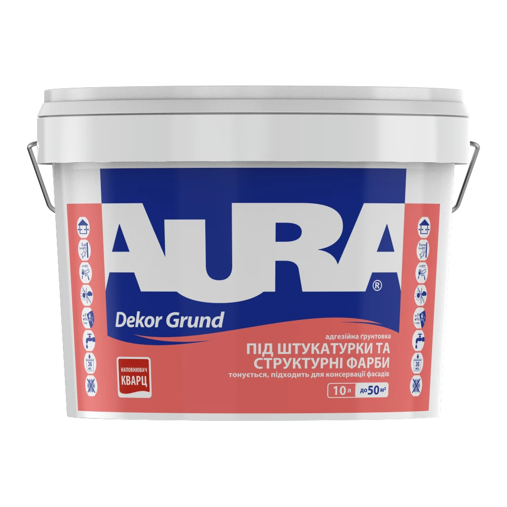 Грунтовка с кварцевым песком Aura Dekor Grund адгезионный 10 л (2568908828)