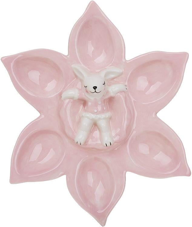 Блюдо керамічне для яєць зайчик у квітці на 6 шт. 22 см