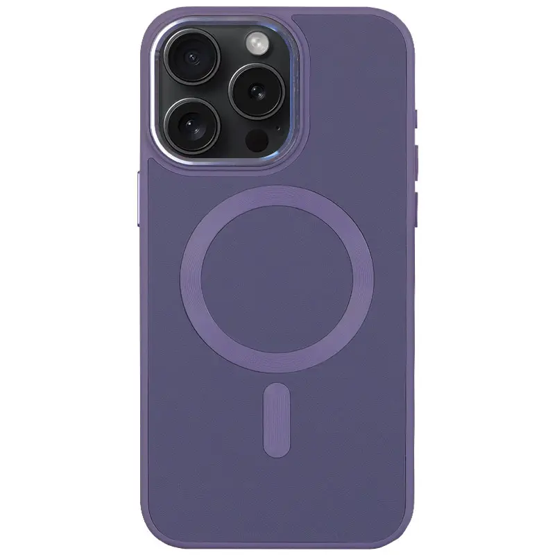 Шкіряний чохол Bonbon Leather Metal Style with MagSafe для Apple iPhone 15 Pro Max (6.7") Сірий | Lavender - фото 1