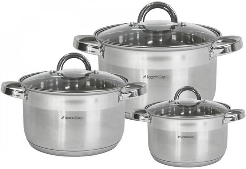 Набор кастрюль Kamille Mystery со стеклянными крышками 2,5/3,8/6,5 л - фото 1 Набор кастрюль Kamille Mystery со стеклянными крышками 2,5/3,8/6,5 л - фото 1