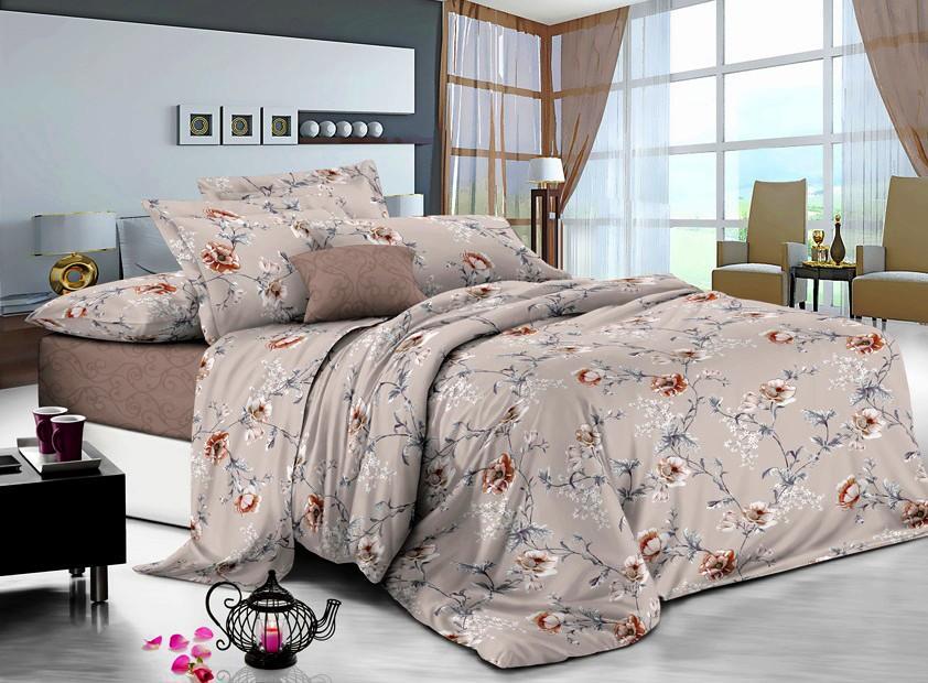 Комплект постельного белья FAMILY Цветок 1930 евро сатин 9982370 Бежевый (DR012714)