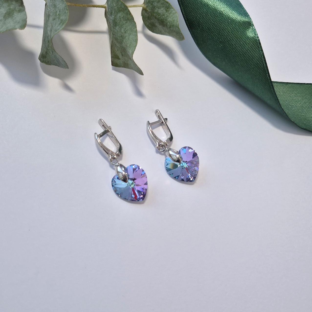 Серьги с подвеской Сердце камень Сваровски Серебро 925 пробы родированное 5,36 г (20013/14р)