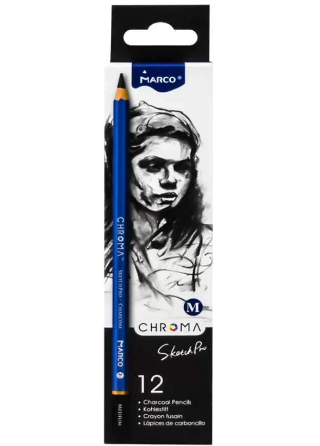 Набір вугільних олівців Chroma Medium-середній шестигранні 12 шт.