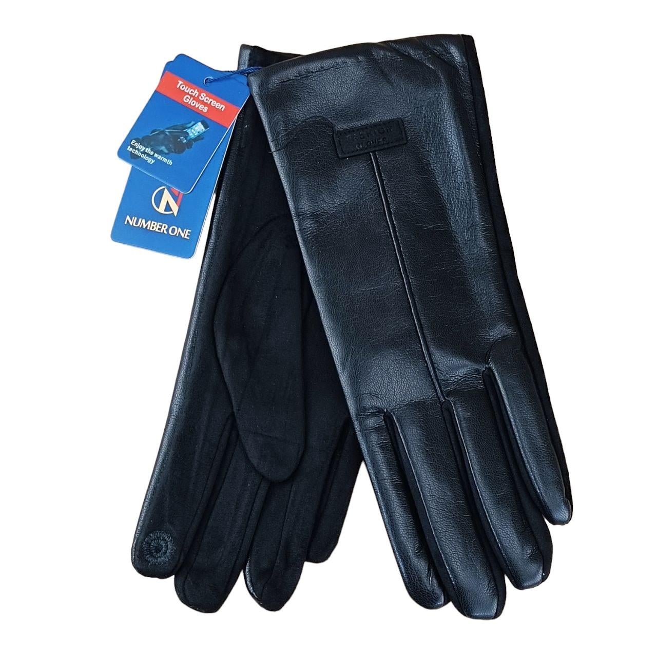 Перчатки женские UGC Дизайн 2 сенсорные экокожа/спандекс Черный (47322)