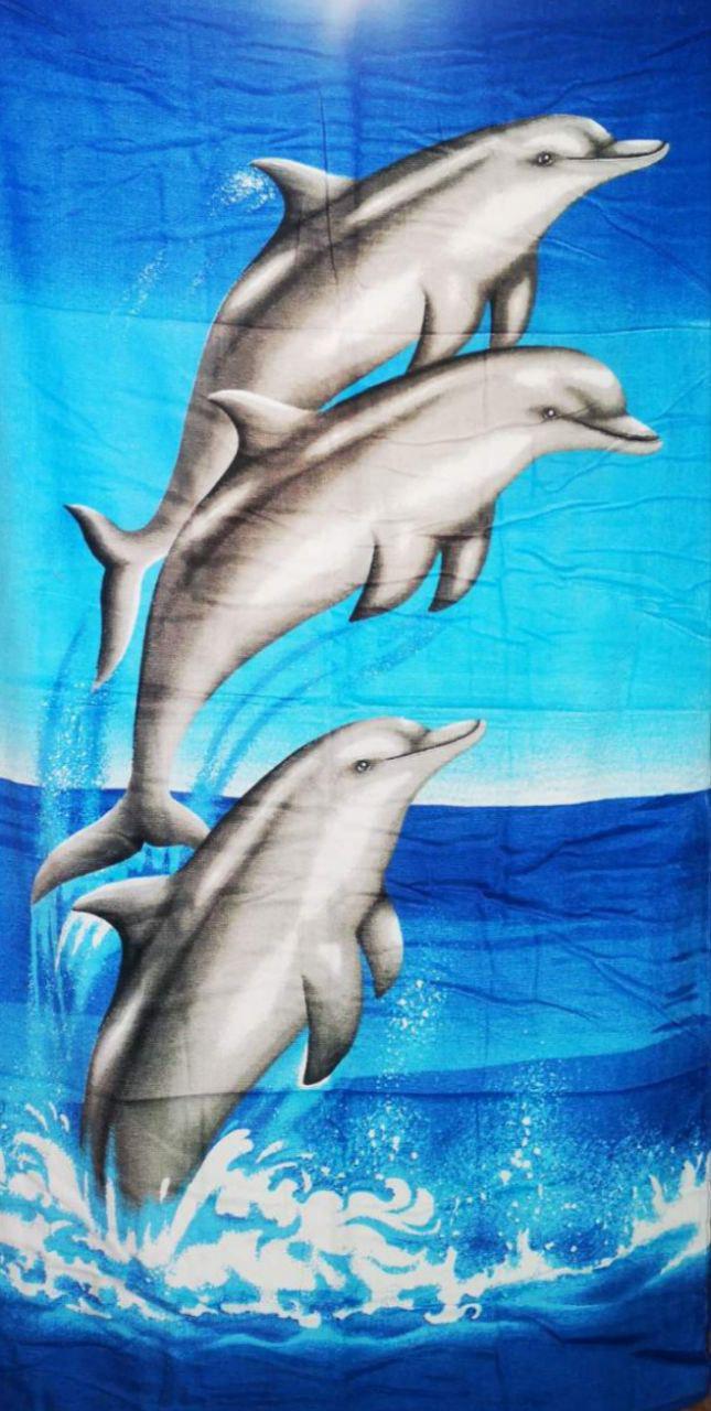 Полотенце пляжное Дельфины велюр-махра 70х140 см (1049)