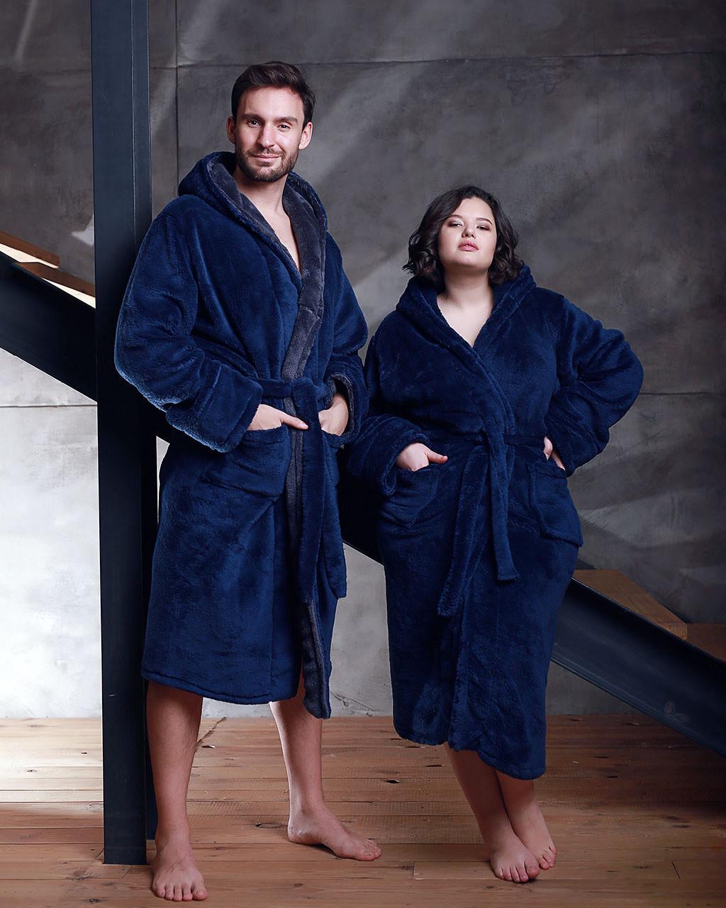 Халат чоловічий махровий 3XL Темно-синій/Графітовий - фото 2