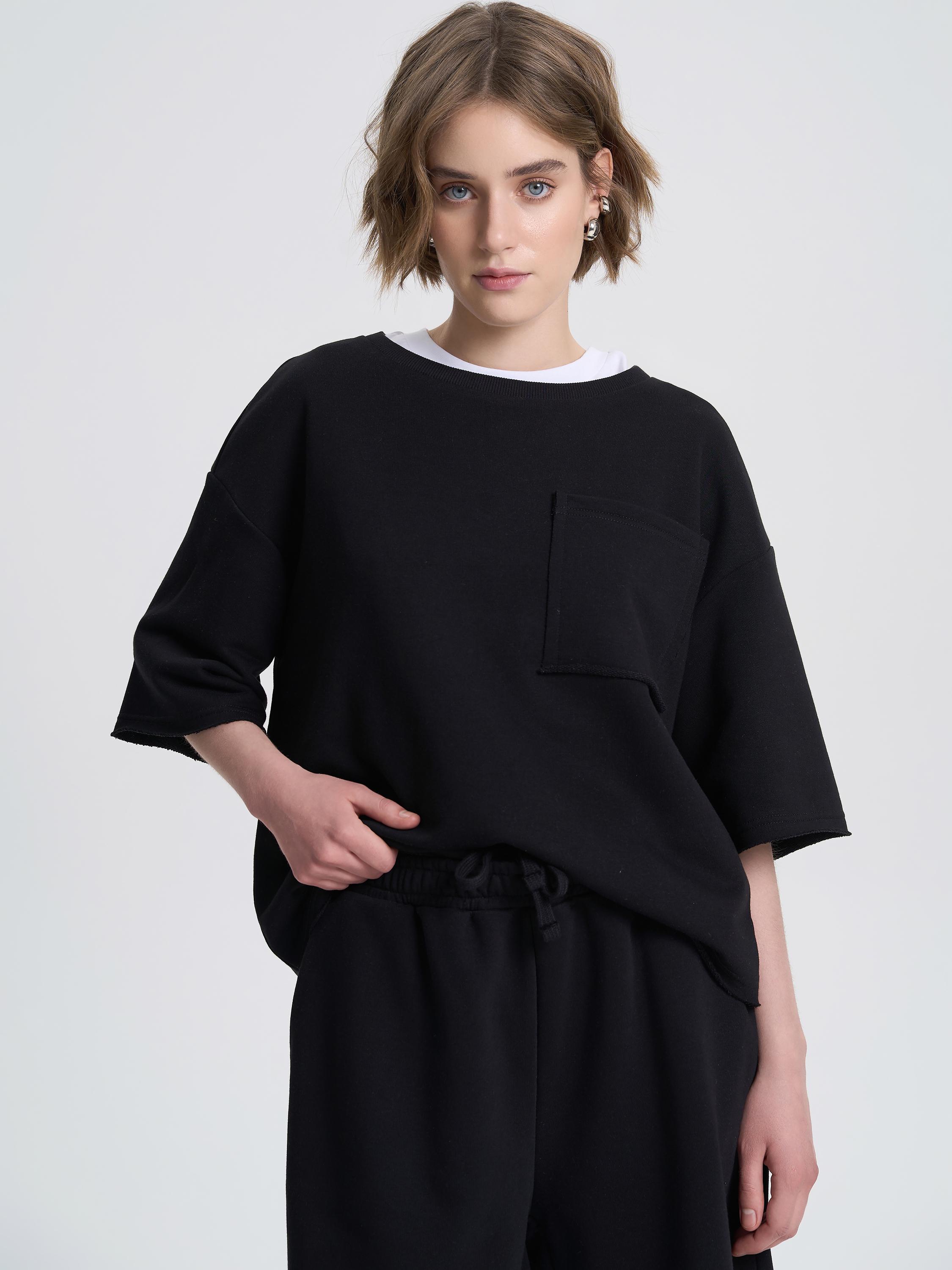 Футболка жіноча щільна з необробленим краєм ROZA 240607 XL Чорний (4824005717666) - фото 5