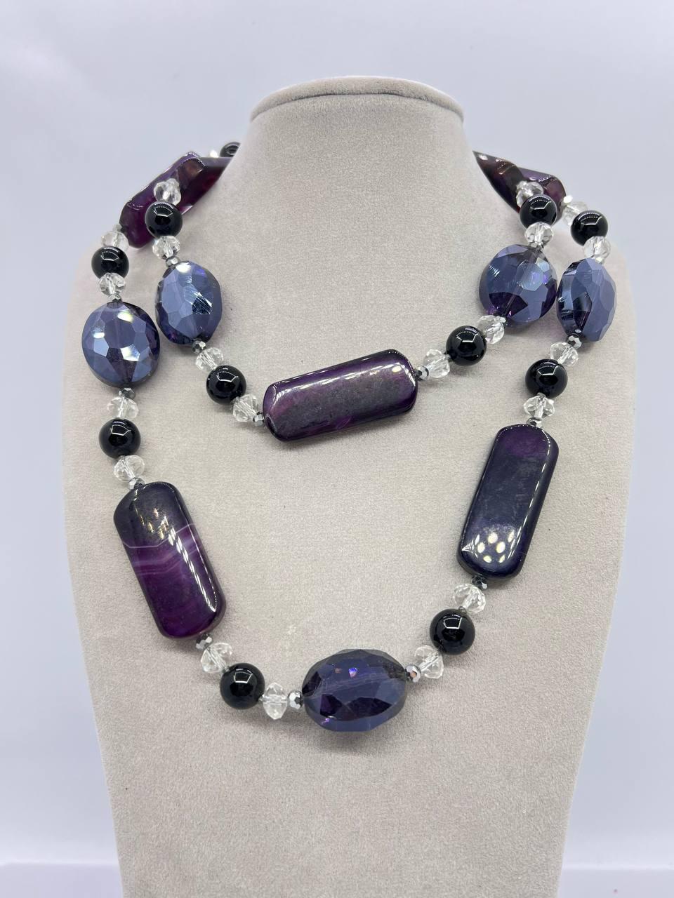 Бусы агат и стекло 82 см Разноцветный (10949)