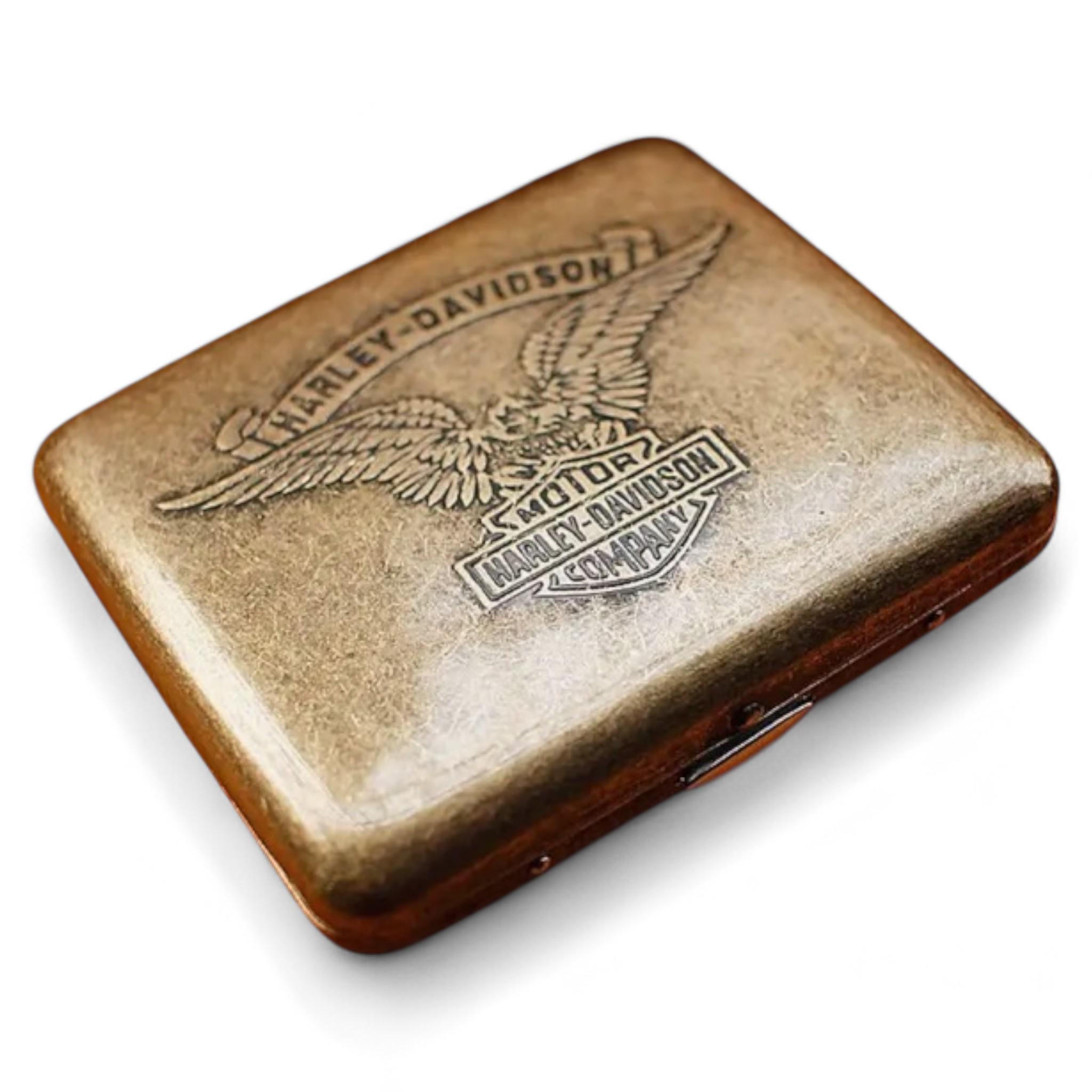 Портсигар металлический GVIPAI Harley Davidson brass на 20 сигарет в подарочной упаковке (1-150J)