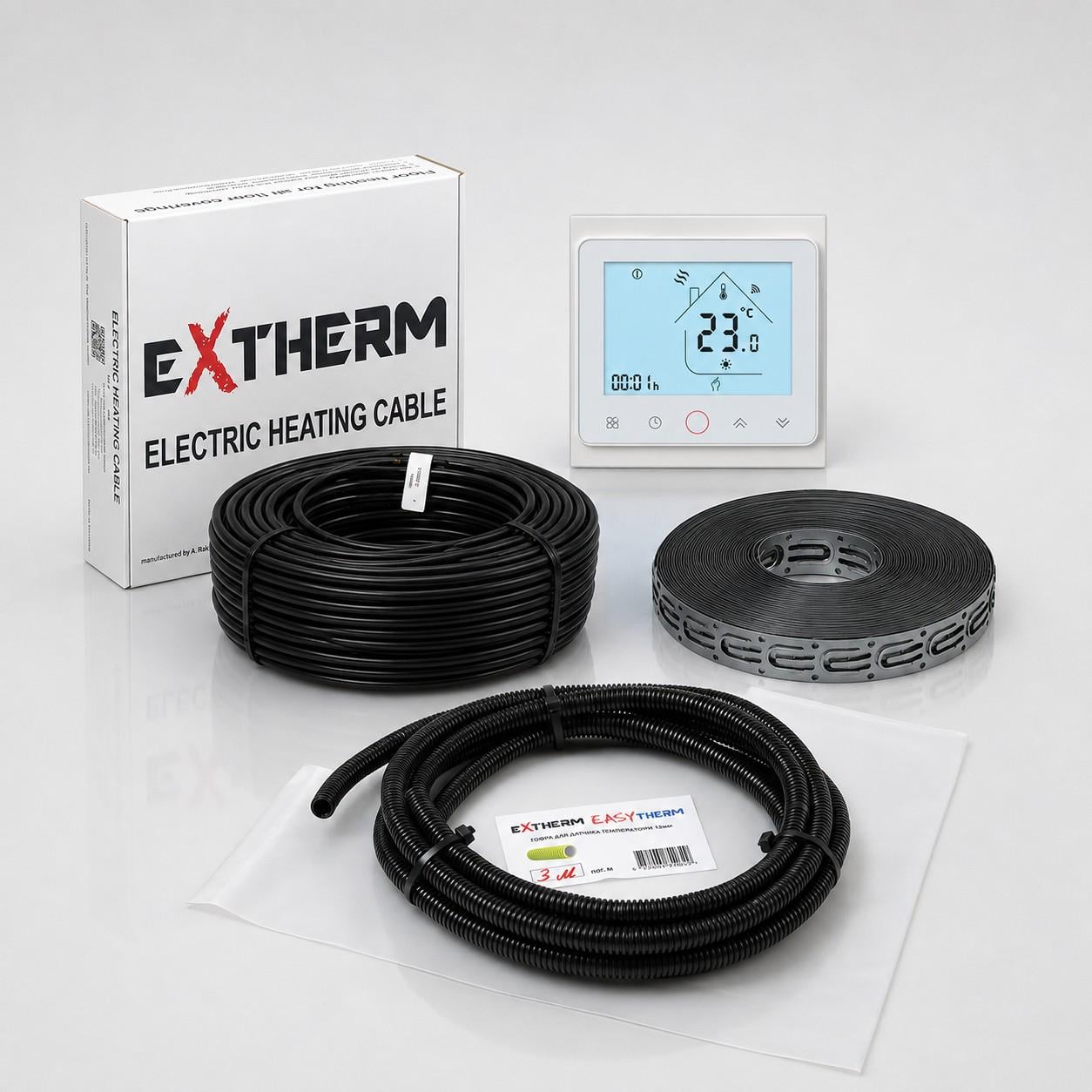 Комплект теплого пола Extherm ETC ECO 2500 Вт 13,0 м2 125 м/WiFi терморегулятор TWE02 White/двухжильный нагревательный кабель