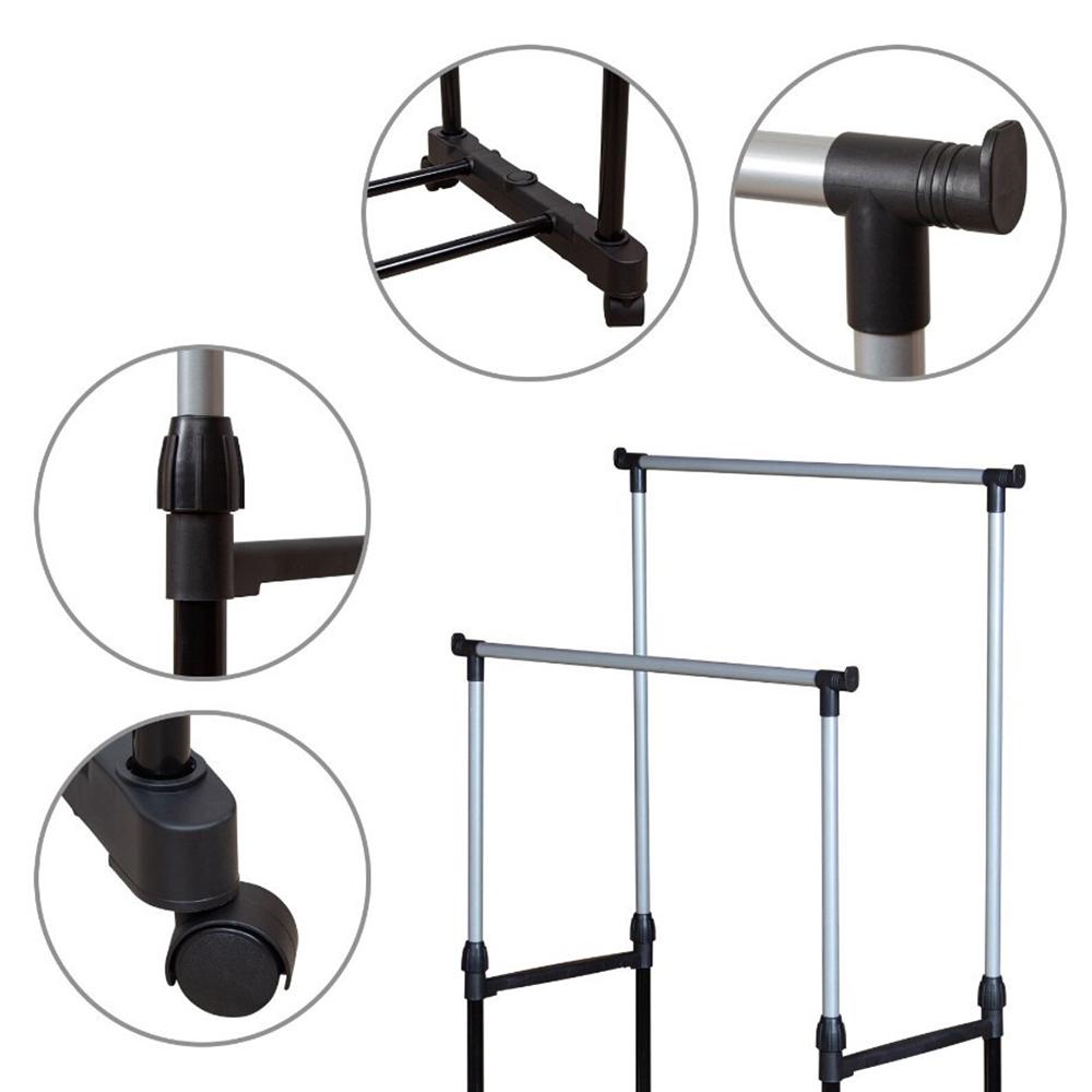 Стойка для одежды 8006 металлическая напольная двойная телескопическая с колесами (37-110732) - фото 6