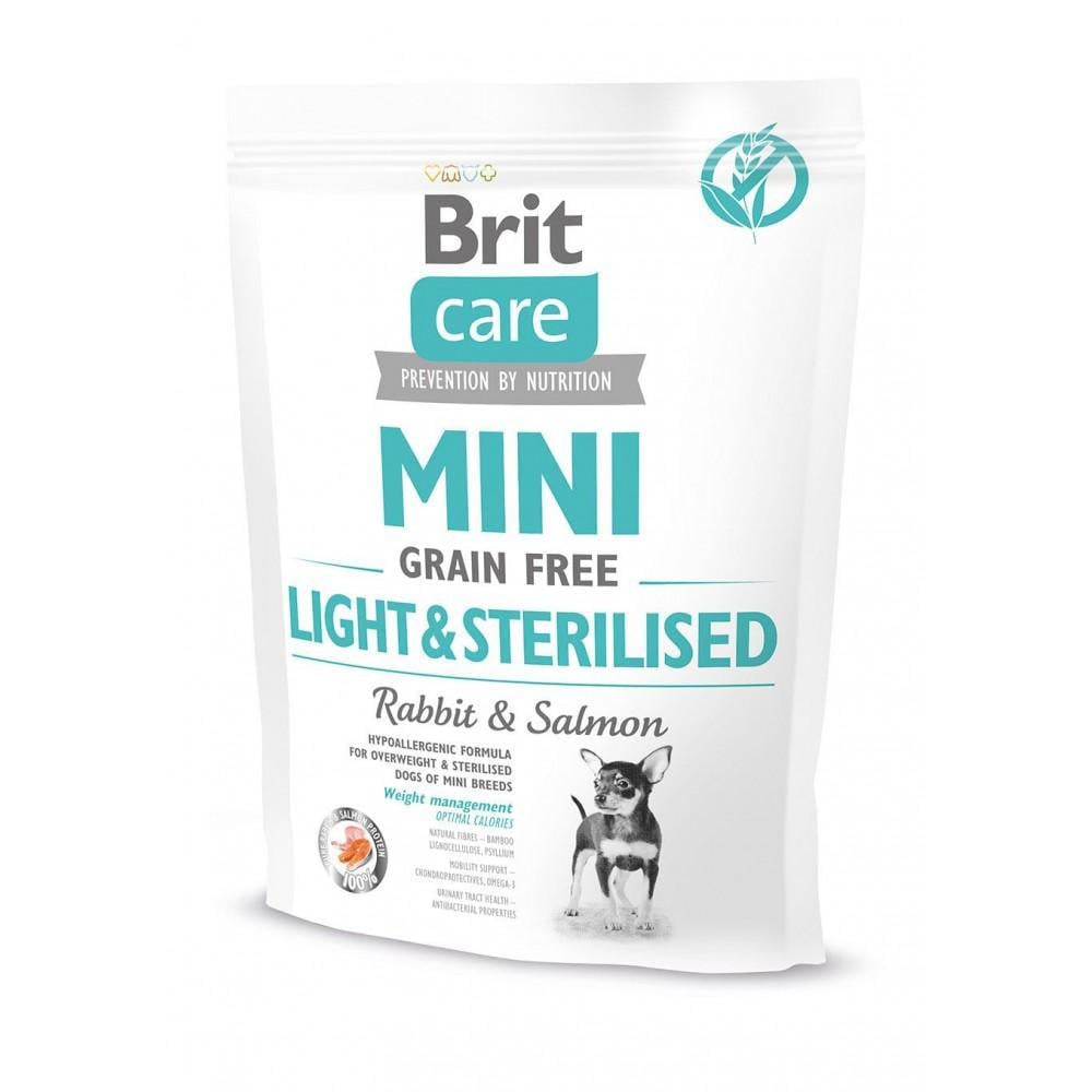 Корм сухой для собак Brit Care GF Mini Light&Sterilised мелких пород с лишним весом или стерилизованных Кролик и лосось 400 г (арт.170786/521074)