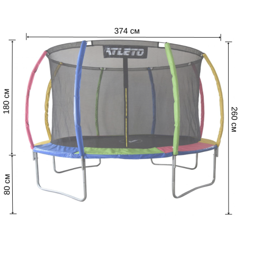 Батут Atleto с внутренней сеткой 374 см Multikolor (21000325) - фото 11