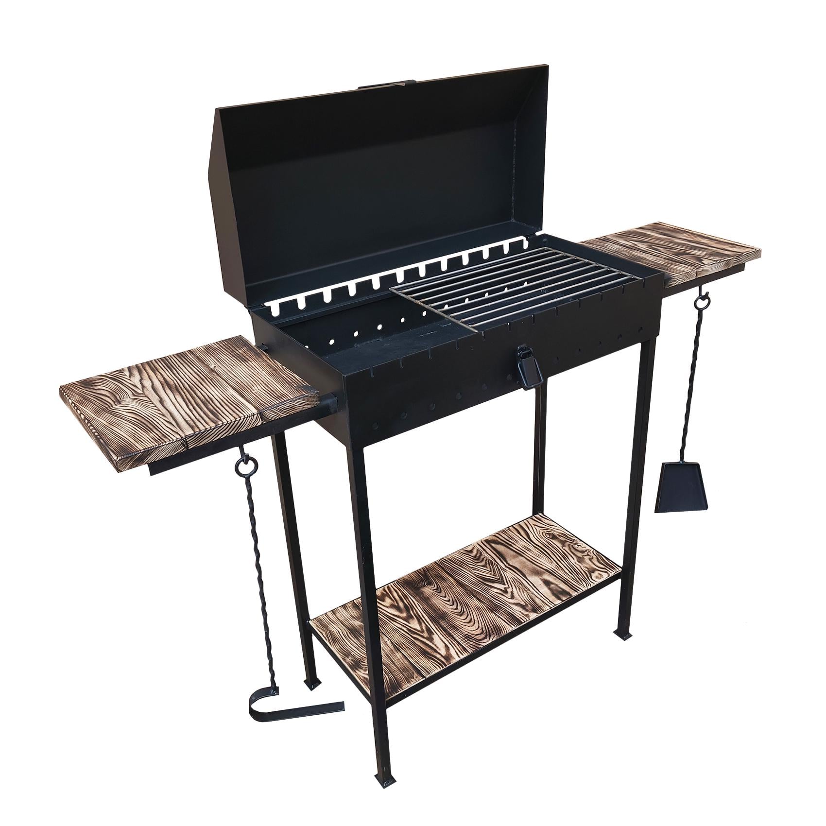 Мангал-барбекю на 12 шампуров 4 мм с крышкой со съемными ножками и деревянными полками (33083099)
