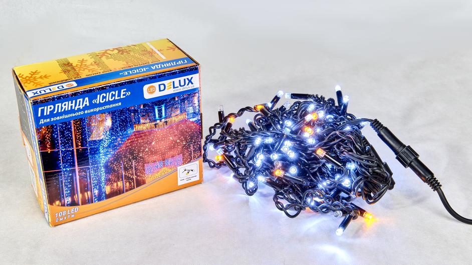 Гирлянда внешняя Delux Icicle 108 LED IP44 EN бахрома 27 flash 2x1 м Желтый/Белый/Черный (13455404)