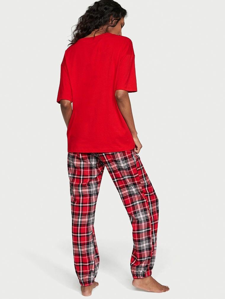 Пижама Victoria's Secret Flannel Jogger Tee-Jama футболка/штаны M Красный (2095042103) - фото 2