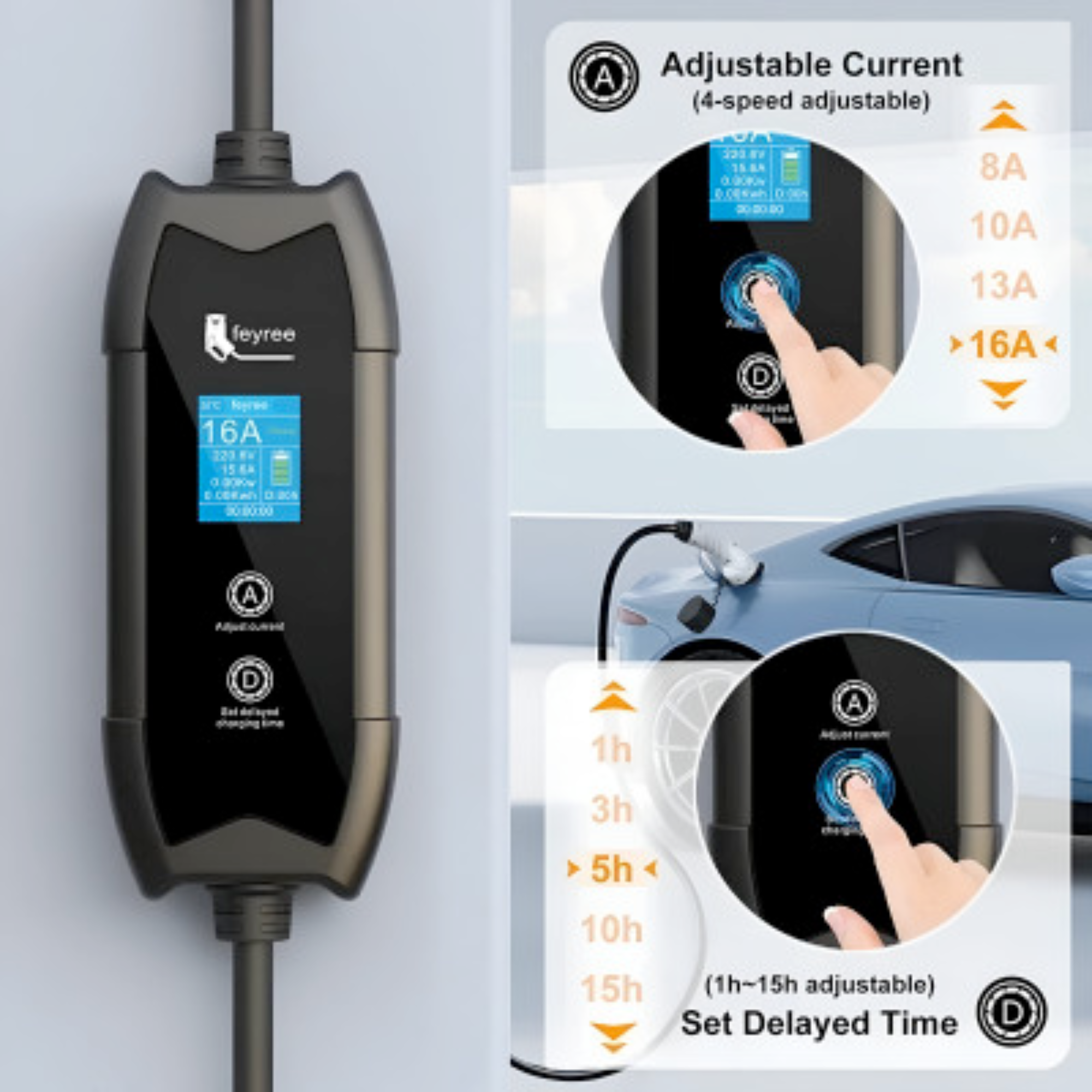Зарядний пристрій для електромобіля Feyree EV Portable Type 2 16A 3,5 кВт 1-фазний (GS-38) - фото 4 Зарядний пристрій для електромобіля Feyree EV Portable Type 2 16A 3,5 кВт 1-фазний (GS-38) - фото 4