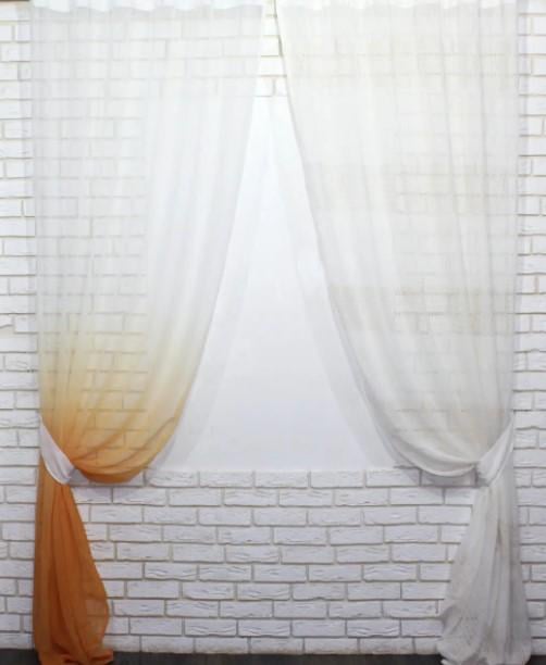 Комплект штор шифон 1,4х2,7 м 2 шт. Оранжевый/Молочный (006дк)