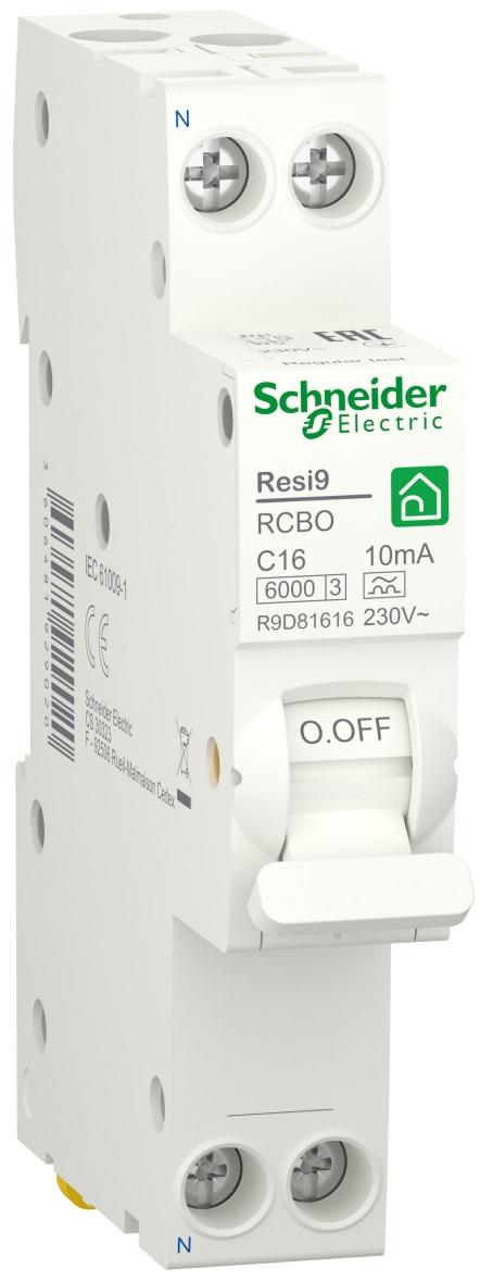 Дифференциальный выключатель Schneider Electric RESI9 1P+N 16A 10мA C тип А (R9D81616) - фото 1