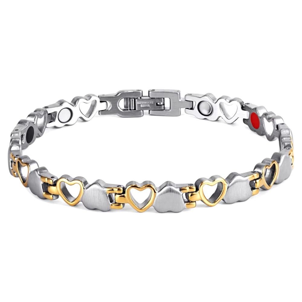 Браслет магнитный для здоровья Сердца Type-C 18-20-22 см Серебристый/Золотистый (2378024009)