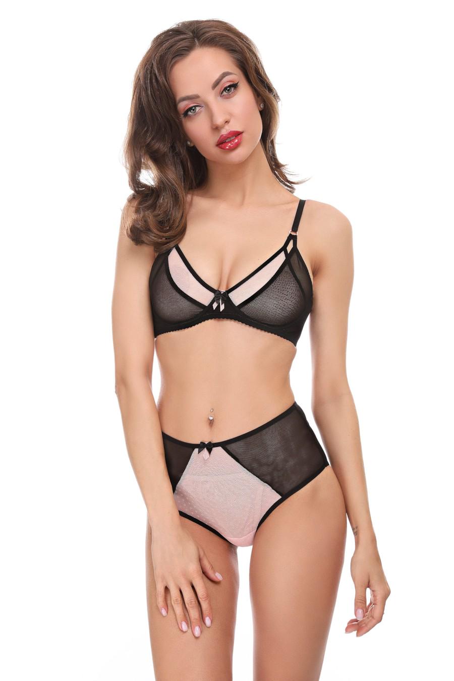 Комплект білизни Sambario бюстгальтер з м'якою чашкою/трусики сліп 75C/M Чорний/Персиковий (70133)