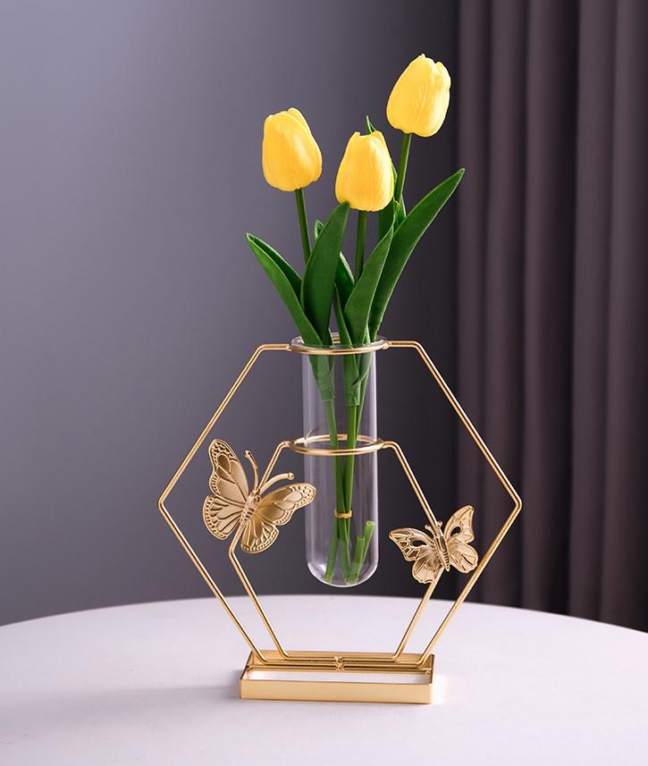 Ваза для квітів металева Метелики Ромб 12х22х23 см Золотистий (15041)