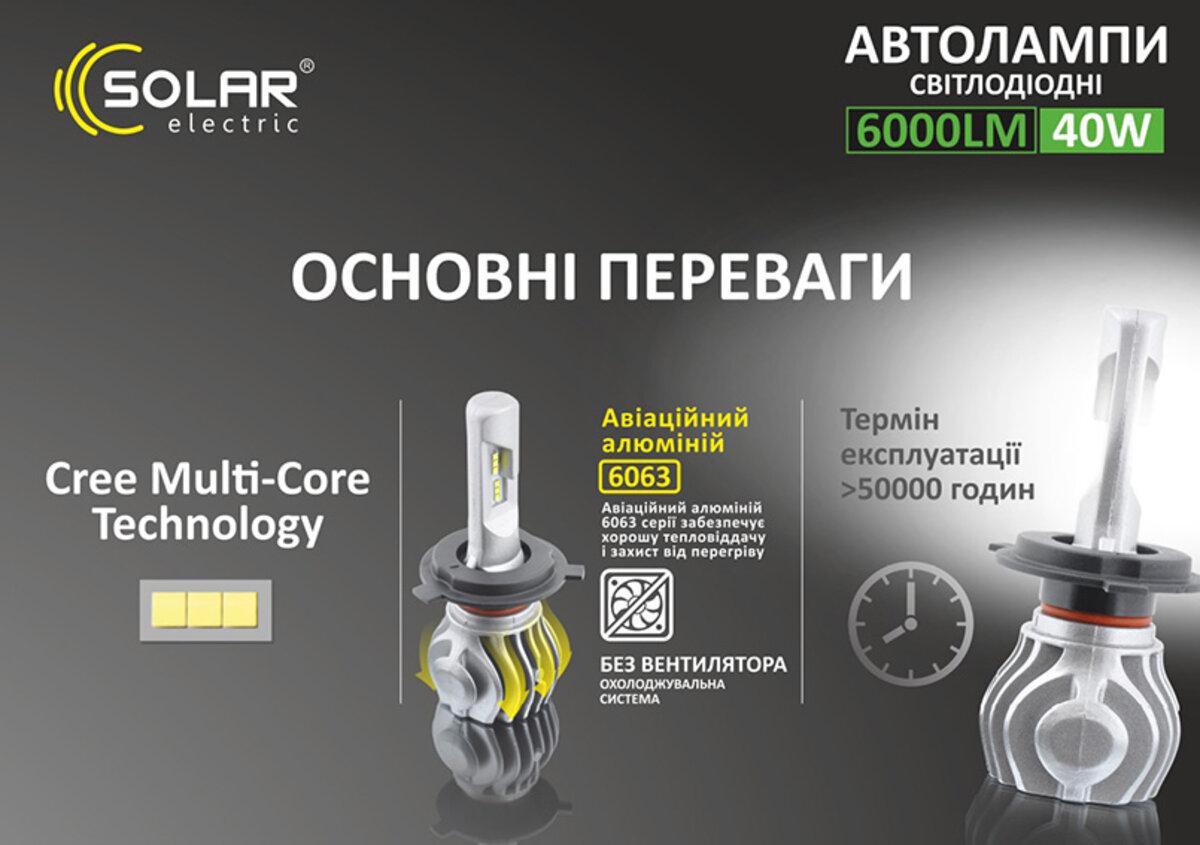 Автомобільна лампа Led Solar H11 12/24 V 6500K 6000 Lm 50 W Cree Chip (4439) - фото 6