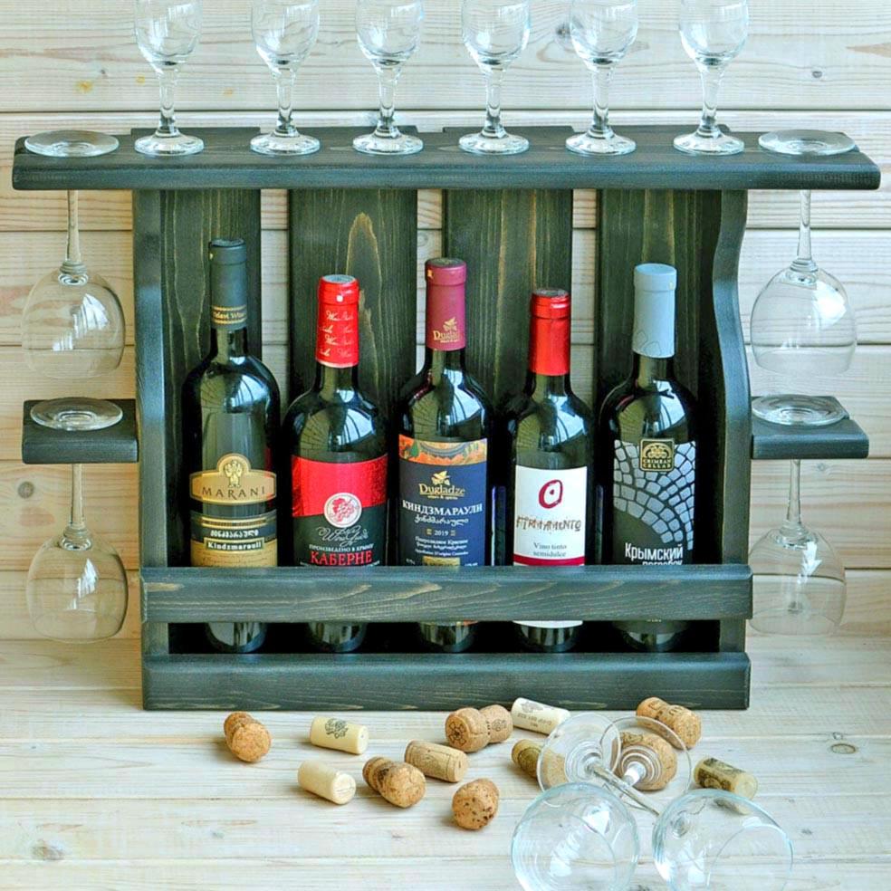 Полка для вина настенная из дерева Накагута 5 Морион (ПНК-508811)