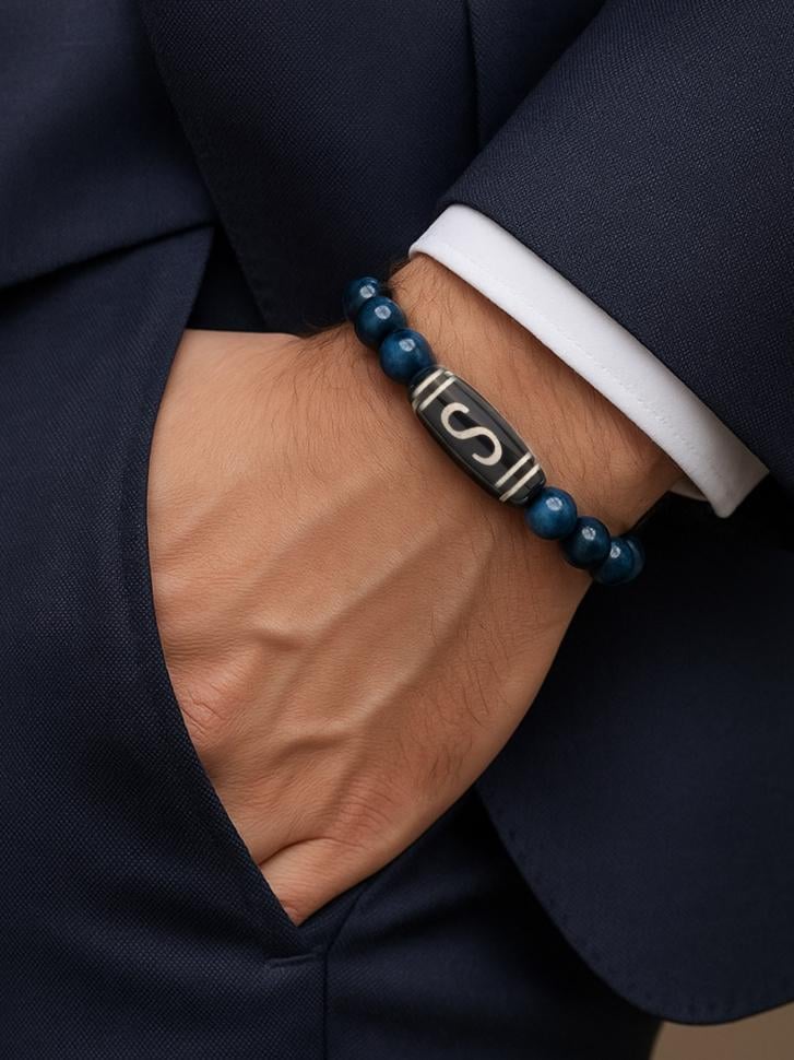 Браслет із соколиного ока та намистини ДЗІ (4895)