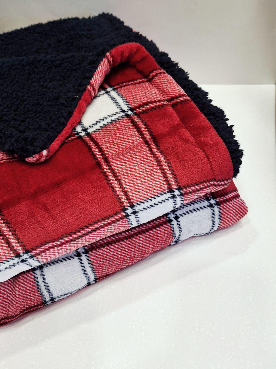 Плед двухсторонний на овчине Livarno Home Клеточка 150x200 см (1462) - фото 2