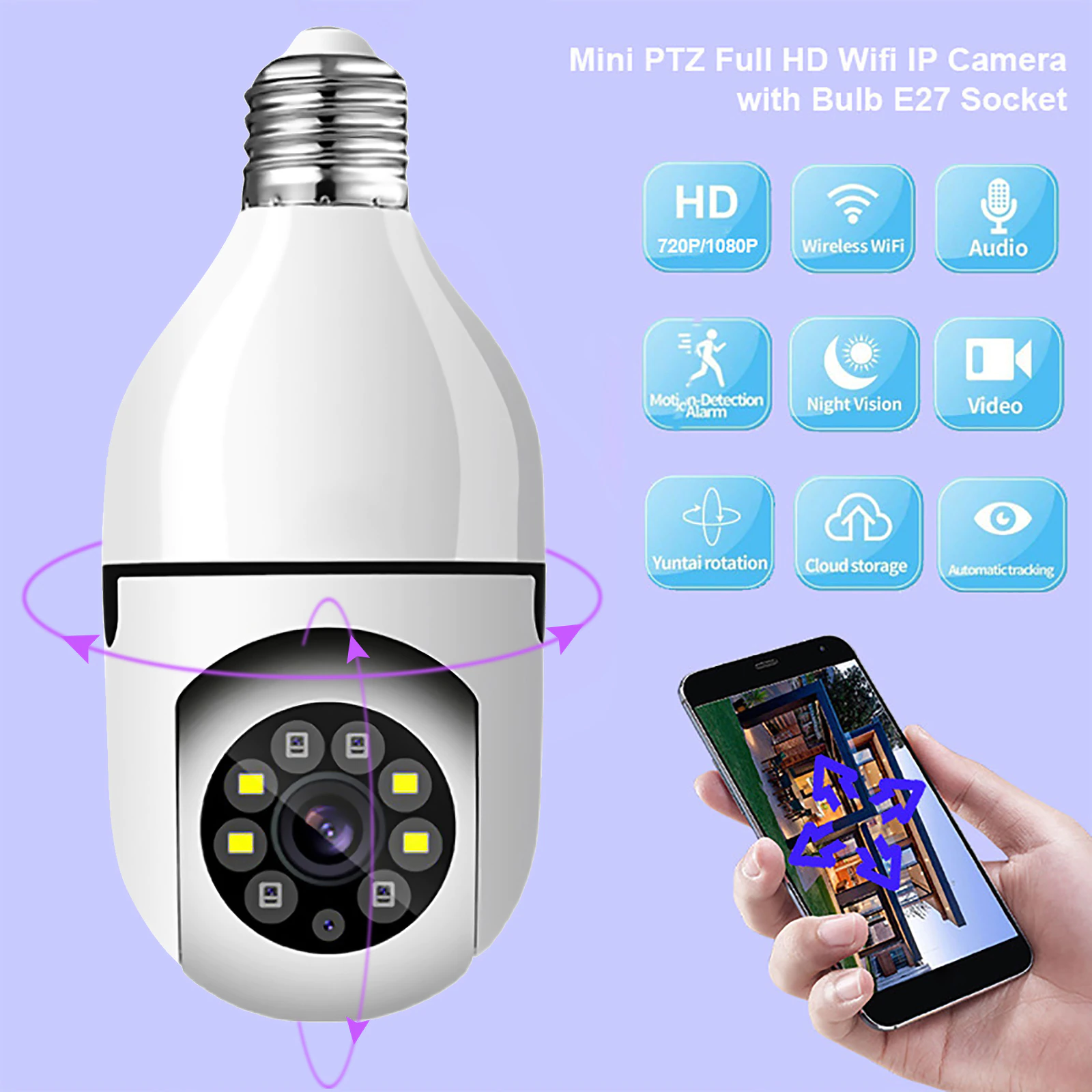 Камера-IP беспроводная E-smarter E27 Full-HD 2MP с WIFI в плафоне для лампочки - фото 5