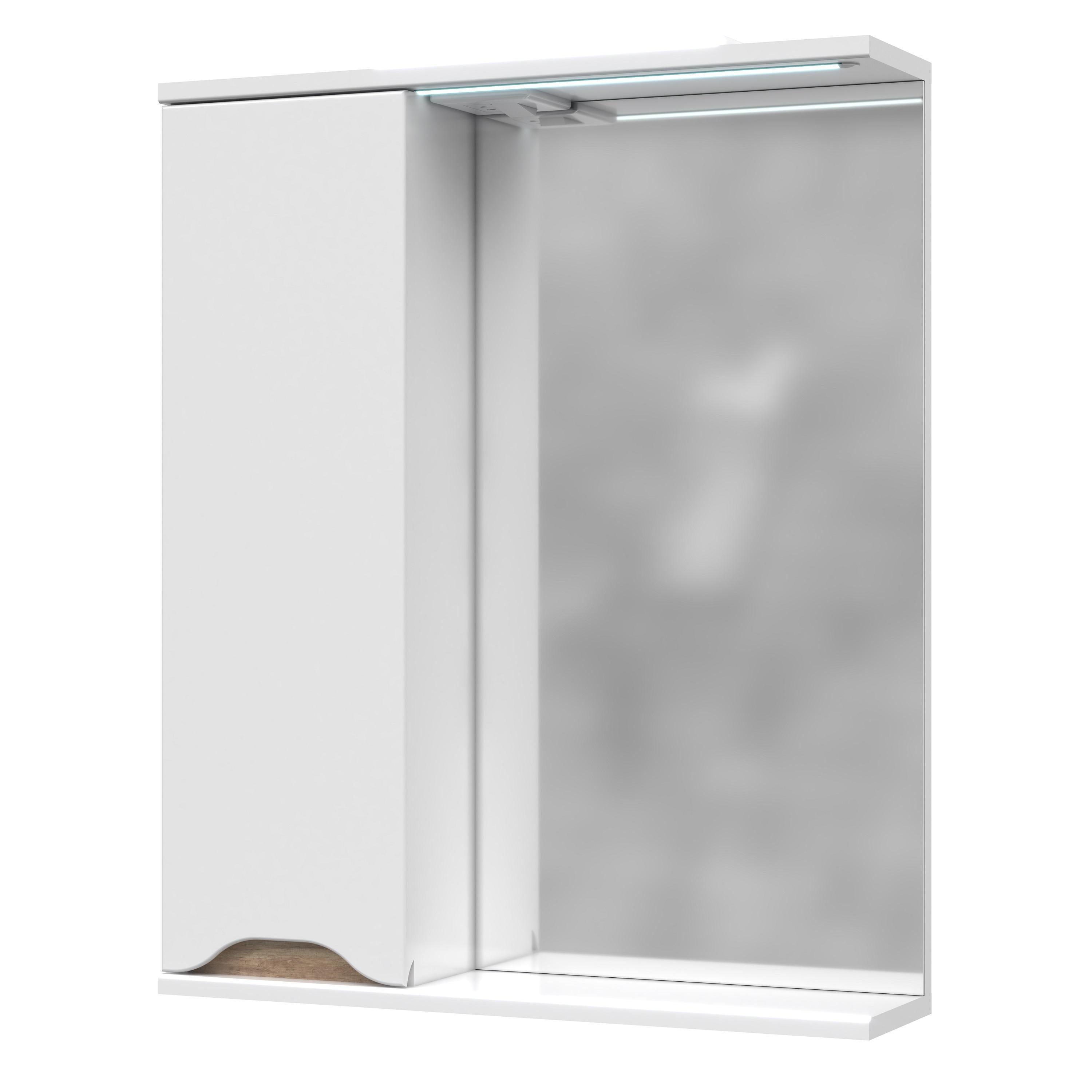 Зеркало со шкафчиком MIRATER Амелия с LED подсветкой 60 см левостороннее Дуб сонома (7609)