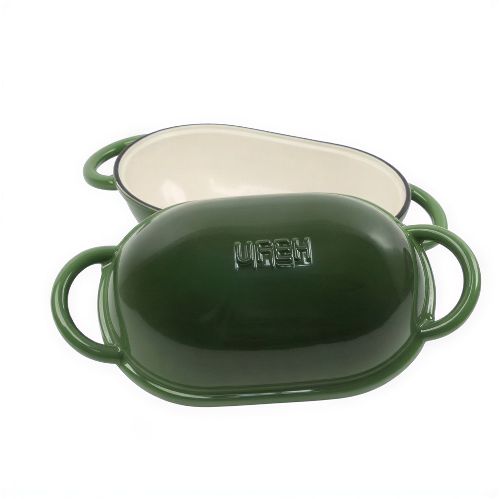 Чугунная овальная форма для выпечки хлеба с крышкой в ​​духовку 25x17x15 см Зеленый (HP-1-23-GREEN)