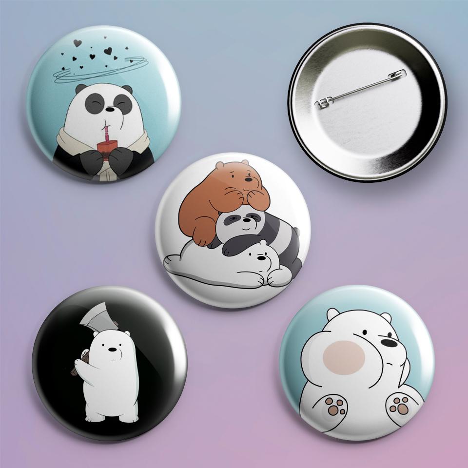 Значки на рюкзак с принтом We Bare Bears 4 шт.