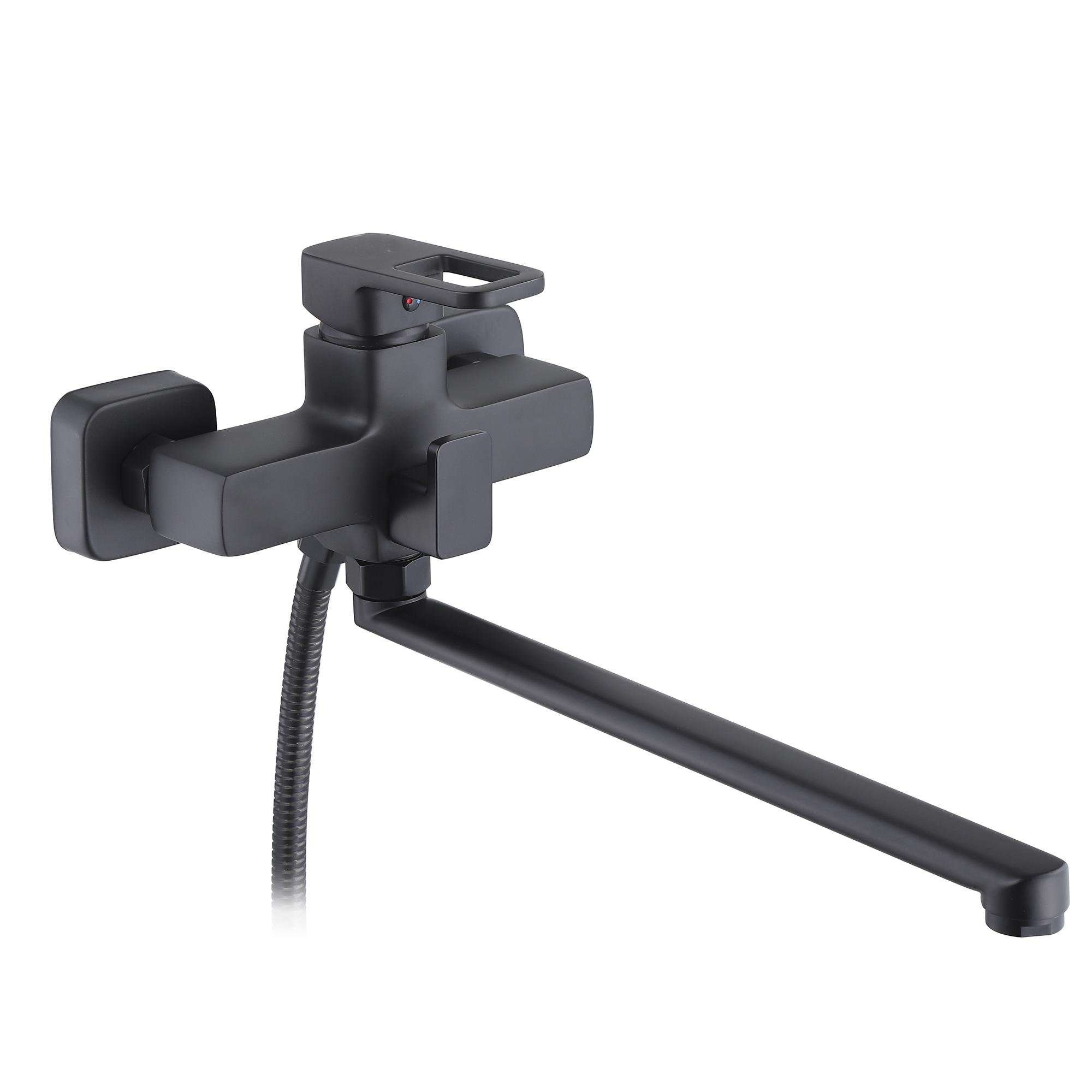 Змішувач для ванни з поворотним виливом Lidz Wawel з душовим гарнітуром Чорний (SD00051518-VS)