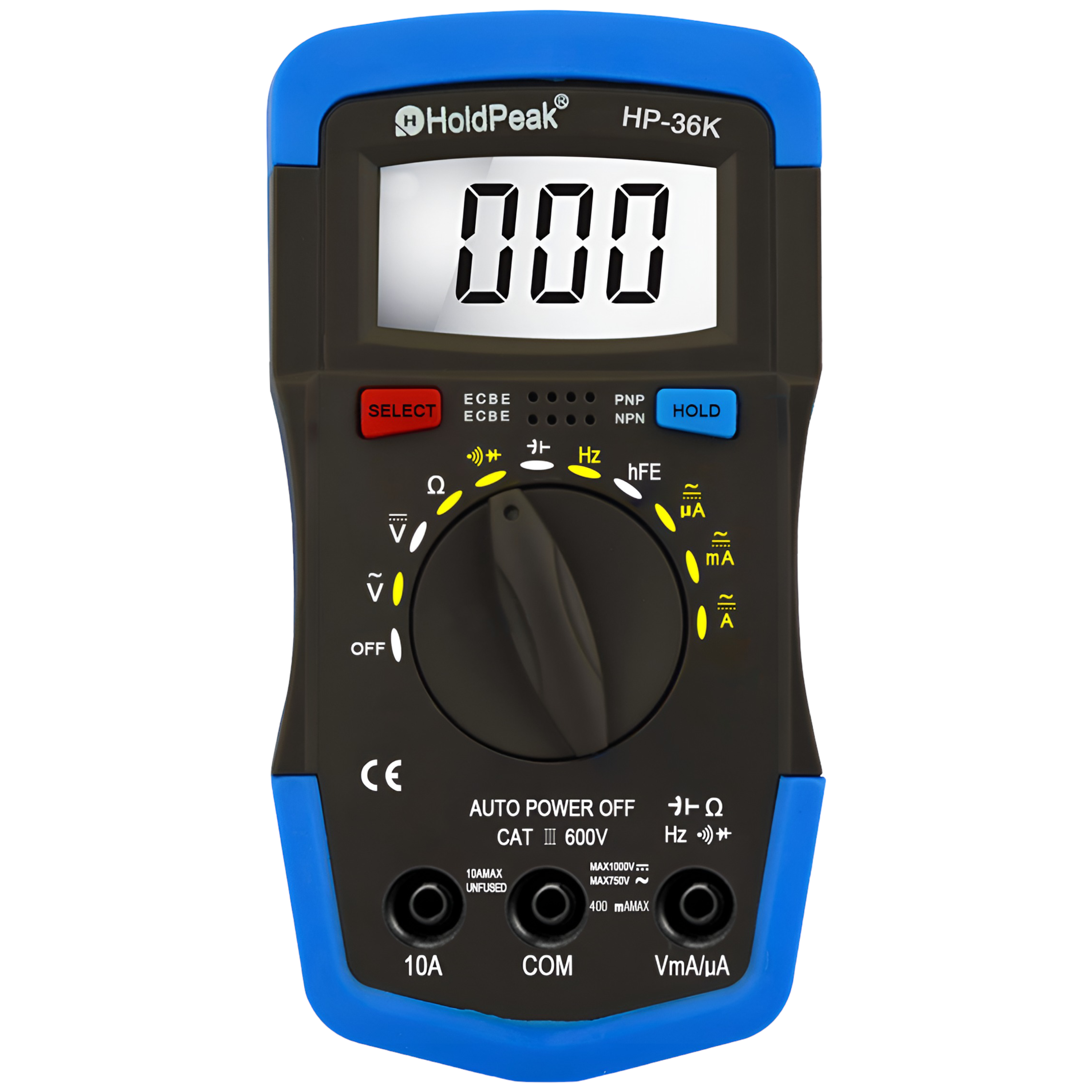 Мультиметр цифровий HoldPeak HP-36K 4000 відліків 1000 В 10А AC/DC 40МОм 4000 мкФ 1000°C 10МГц