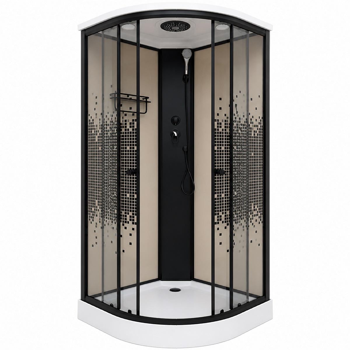 Душевой бокс ARTEX BLT-90-40 90x90x215 см с низким акриловым поддоном/черным профилем и тонированным стеклом с принтом