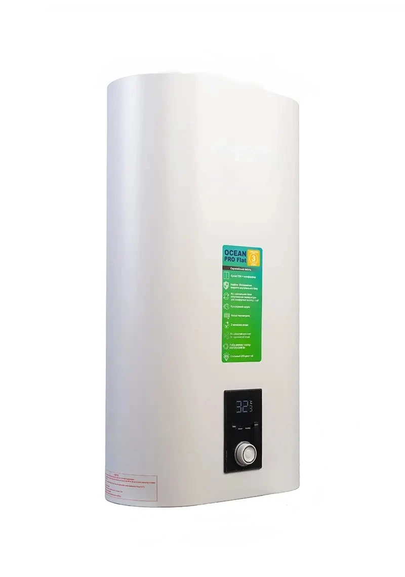 Бойлер Ocean FLAT DIGITAL 80 л 2,0 КВт эмалированный бак сухой ТЭН - фото 2